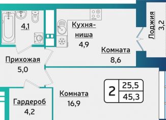 2-ком. квартира на продажу, 45.2 м2, Ижевск, ЖК Плюс Один, улица Архитектора П.П. Берша, 24