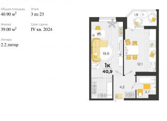 Продается 1-комнатная квартира, 40.9 м2, Краснодар, ЖК Сказка Град