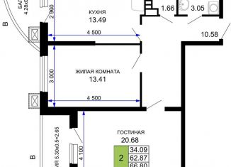 Продается двухкомнатная квартира, 66.8 м2, Краснодар, Музыкальный микрорайон