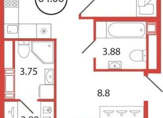 Продажа двухкомнатной квартиры, 64.1 м2, поселок Бугры