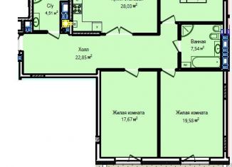 3-комнатная квартира на продажу, 139.6 м2, Калининград, улица Чернышевского, 26Б, ЖК Роял Хаус