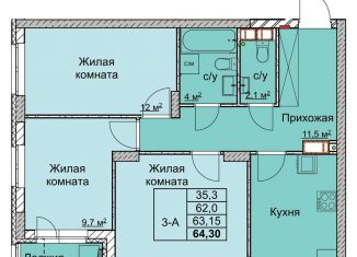Продажа 3-комнатной квартиры, 63.2 м2, Нижний Новгород, переулок Профинтерна, ЖК Маяковский Парк