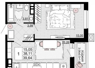 Продажа однокомнатной квартиры, 39.6 м2, Майкоп