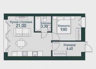 1-комнатная квартира на продажу, 44.4 м2, Челябинская область, посёлок Западный, 6