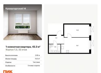Продается 1-ком. квартира, 42.3 м2, Москва, метро Водный стадион