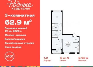 Продаю 3-комнатную квартиру, 62.9 м2, Москва