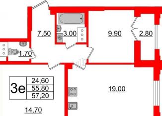 Продам двухкомнатную квартиру, 57.2 м2, Санкт-Петербург, улица Дыбенко, 2, метро Улица Дыбенко