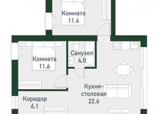 Продажа 2-комнатной квартиры, 54.8 м2, Челябинская область