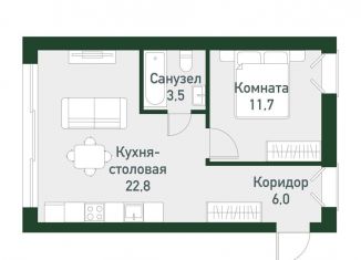 1-комнатная квартира на продажу, 43.3 м2, Челябинская область