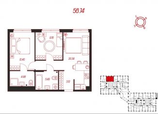 Продажа 2-ком. квартиры, 56.7 м2, село Осиновая Гора, ЖК Суворовский