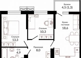 Продаю двухкомнатную квартиру, 58 м2, Краснодар, шоссе Ближний Западный Обход, 2к3, Прикубанский округ