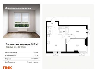 Продается двухкомнатная квартира, 51.7 м2, Москва, район Метрогородок, жилой комплекс Лосиноостровский Парк, к2.1