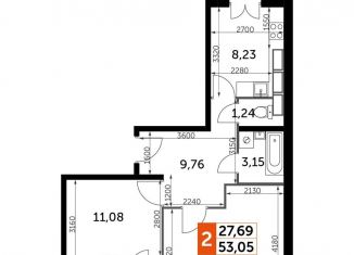 Продам двухкомнатную квартиру, 53.1 м2, Калуга, Солнечный бульвар, 18, ЖК Молодёжный