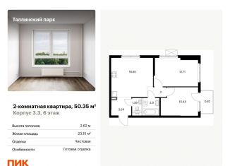 Продаю двухкомнатную квартиру, 50.4 м2, городской посёлок Новоселье, ЖК Таллинский Парк