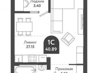 Квартира на продажу студия, 38.8 м2, Новосибирск, Военная улица, 51, ЖК Тихомиров