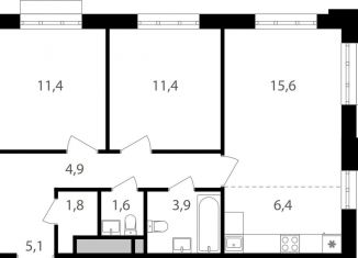 Трехкомнатная квартира на продажу, 62.1 м2, Москва, Михалковская улица, 48, ЖК Михалковский