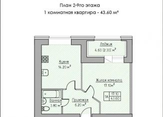 1-комнатная квартира на продажу, 43.6 м2, село Айша