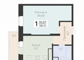 1-комнатная квартира на продажу, 38.2 м2, Подольск, Садовая улица, 3к1, ЖК Московский