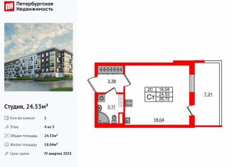 Продается квартира студия, 24.5 м2, Санкт-Петербург, метро Звёздная