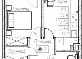 Продам однокомнатную квартиру, 37 м2, Калининградская область