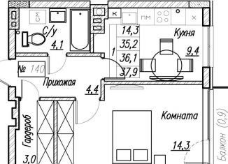 Продается 1-комнатная квартира, 36.1 м2, Санкт-Петербург, муниципальный округ Рыбацкое, Прибрежная улица, 1