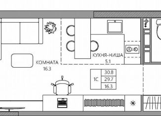 Продаю квартиру студию, 30.8 м2, Пермский край, Самолётная улица, 6