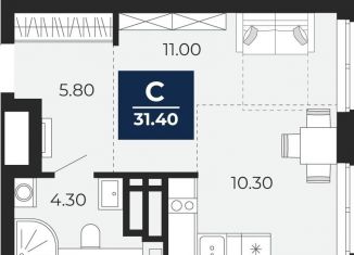 Продажа 1-ком. квартиры, 31.4 м2, Тюмень, Центральный округ