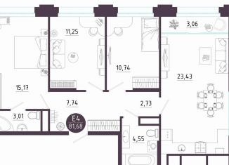 Продаю трехкомнатную квартиру, 81.7 м2, Рязань