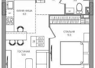 Продажа 2-ком. квартиры, 40.9 м2, Пермь, улица Капитана Гастелло, 15