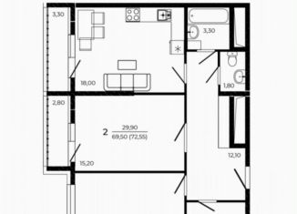 Продаю 2-комнатную квартиру, 72.6 м2, Ростов-на-Дону, Советский район