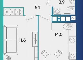 Продам 1-комнатную квартиру, 38.4 м2, Удмуртия, улица Архитектора П.П. Берша, 44