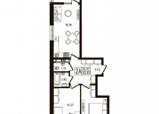 Продается 2-ком. квартира, 60.9 м2, Майкоп