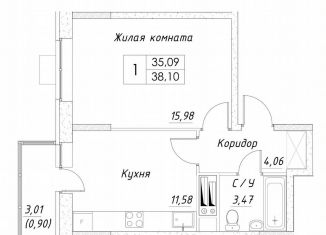 1-комнатная квартира на продажу, 36 м2, Дмитров