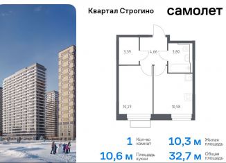 Продаю 1-комнатную квартиру, 32.7 м2, Красногорск, жилой комплекс Квартал Строгино, к2