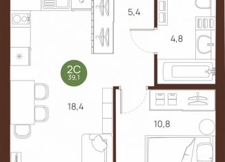 Продается 1-комнатная квартира, 39.1 м2, Новосибирская область