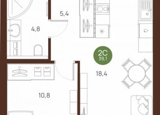 1-комнатная квартира на продажу, 39.1 м2, Новосибирская область