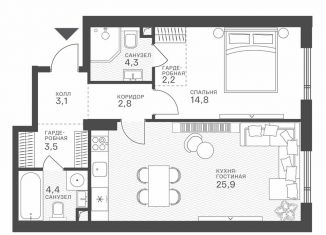 Продам однокомнатную квартиру, 61 м2, Москва, метро Молодёжная