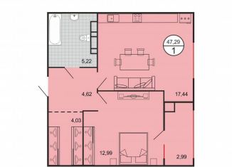 Продаю 1-ком. квартиру, 46.1 м2, Ставрополь