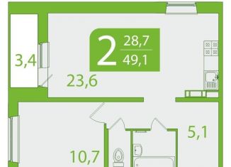 2-ком. квартира на продажу, 49.2 м2, Томск, улица Пришвина, 46