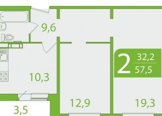 Продажа двухкомнатной квартиры, 57.6 м2, Томская область, улица Пришвина, 46