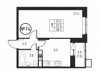 Продам 1-ком. квартиру, 38.5 м2, Домодедово