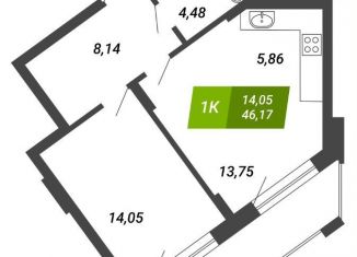 Продам 1-ком. квартиру, 46.2 м2, Новосибирск, Сухарная улица, 107/2, метро Гагаринская