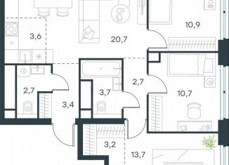 Продаю 4-ком. квартиру, 75.3 м2, Москва, метро Хорошёвская, жилой комплекс Левел Звенигородская, к2