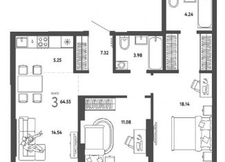 Продам 3-комнатную квартиру, 64.5 м2, Новосибирск