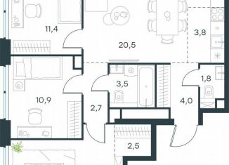 Продажа четырехкомнатной квартиры, 75.1 м2, Москва, жилой комплекс Левел Звенигородская, к2, метро Хорошёвская