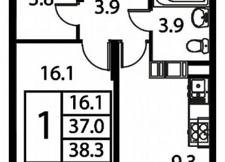 Продаю 1-комнатную квартиру, 38.3 м2, Домодедово