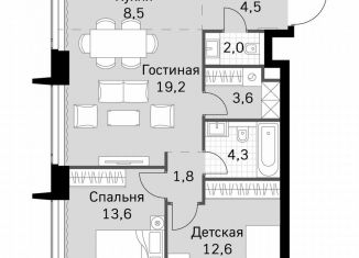 Продажа 2-комнатной квартиры, 70.1 м2, Москва, метро Беговая