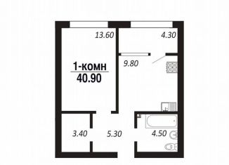 Продам однокомнатную квартиру, 40.9 м2, Омск