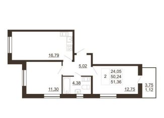 Продам двухкомнатную квартиру, 51.4 м2, Гатчина, улица Хохлова, 16