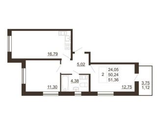 Продается двухкомнатная квартира, 51.4 м2, Гатчина, улица Хохлова, 16